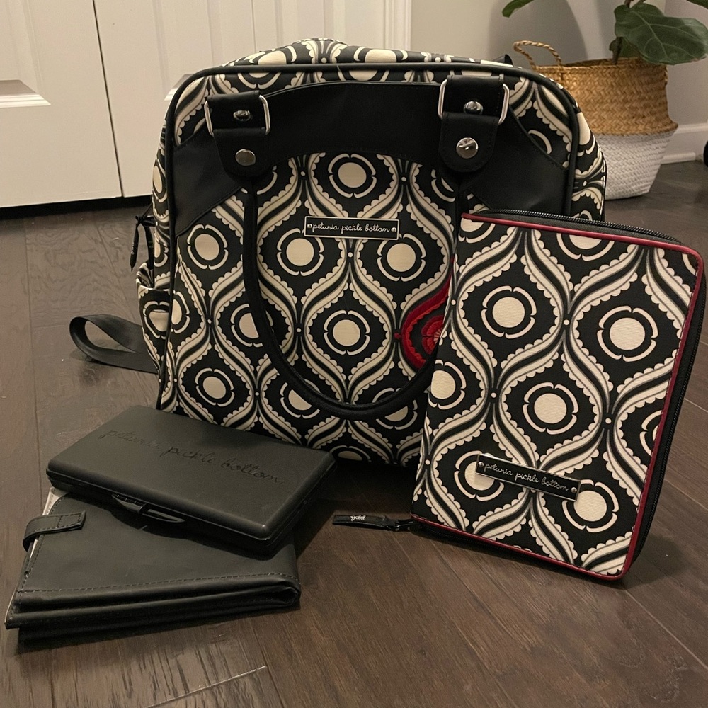 Petunia Pickle Bottom Diaper Bag with matching wallet, wipe case & changing pad